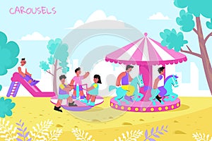 Kids Carousel Flat Composition