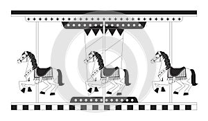 Kids carousel merry go round black and white 2D line cartoon object