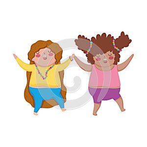 Kids cartoon happy little girls characters white background