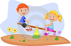 Kids cartoon riding on seesaw