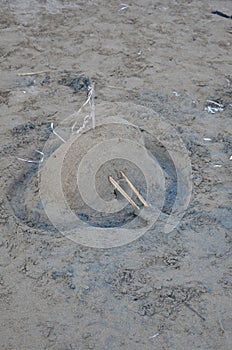 Kids castle and toys in sand