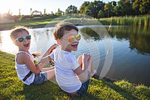 Kids catching fish