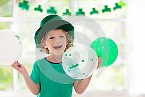 Kids celebrate St Patrick Day. Irish holiday