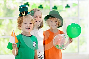 Kids celebrate St Patrick Day. Irish holiday