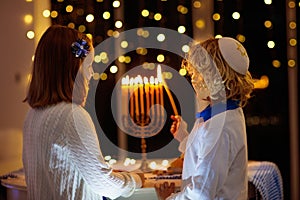 Kids celebrating Hanukkah. Festival of lights