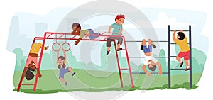 Kids Characters Gleefully Dangle From The Monkey Bars, Their Laughter Filling The Air As They Swing, Climb, And Conquer