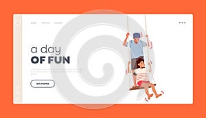 Kids Characters Have Fun on Flip-Flap Landing Page Template. Happy Children Playing together Swinging on Seesaw