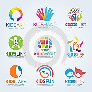 Kids child logo vector set design