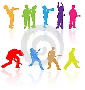 Kids children teens rock music band silhouette young child people musical clip art saxophone guitar playing play jazz youth group