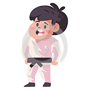 Kids children using white kimono will attrack martial arts jarate black belt isolated background vector illustration