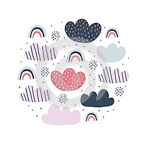 Kids circle illustration with clouds rainbow