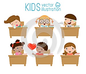 Kids in classroom, child in classroom, kids studying in classroom,illustration