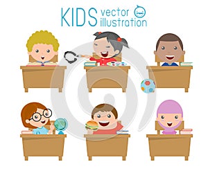 Kids in classroom, child in classroom, kids studying in classroom,illustration of a kids studying in classroom