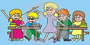 Kids in the classroom, humorous vector illustration, eps.