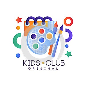 Kids club logo, colorful creative label template, playground, entertainment or science education curricular club badge photo