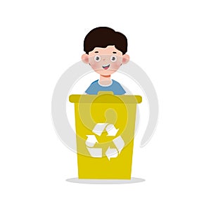 Kids collect rubbish for recycling, Child Segregating Trash, recycling trash, Save the World, recycling isolated on white