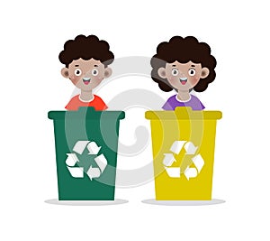 Kids collect rubbish for recycling, Child Segregating Trash, recycling trash, Save the World, recycling isolated on white