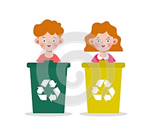 Kids collect rubbish for recycling, Child Segregating Trash, recycling trash, Save the World, recycling isolated on white