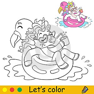 Kids coloring cartoon unicorn character vector illustration 2
