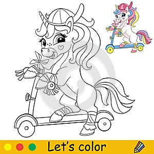 Kids coloring cartoon unicorn character vector illustration 4