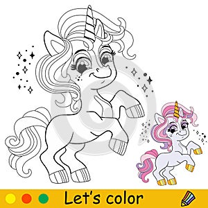 Kids coloring with cute baby unicorn vector