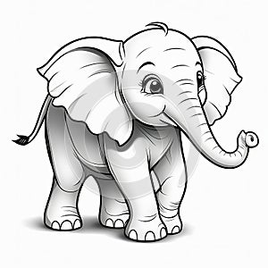 Kids\' Coloring Delight: Adorable Elephant in 3D Black & White