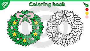 Kids coloring page with Christmas fir wreath