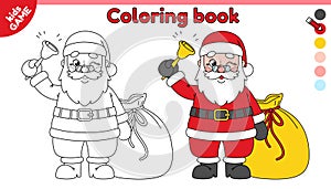 Kids coloring page with Santa Claus ringing bell