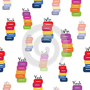 Kids colourful winner inspirational lego blocks stacked vector seamless pattern background on white