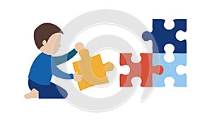 Kids Connecting Puzzle Pieces, Teamwork and Problem-Solving, vector design Generative AI