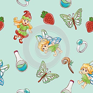 Kids cosplay like fairy tale, seamless pattern cartoon character design coloring vector illustration