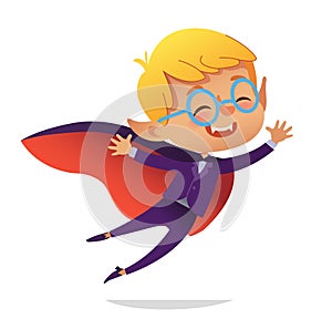 Kids Costume Party. Dracula Vampire Boy in Halloween devil costume laughing and flying. Cartoon vector Character for