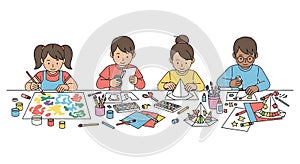 Kids crafting at a table