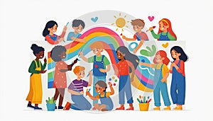 Kids Creating a Mural Together photo