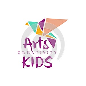 Kids Creative Class Template Promotional Logo With Origami Bir, Symbols Of Art and Creativity