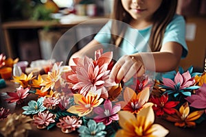 Kids\' creative DIY: crafting colorful paper flowers with joy