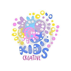 Kids creative logo, colorful hand drawn labels for kids club, center, school, art studio, toys shop and any other