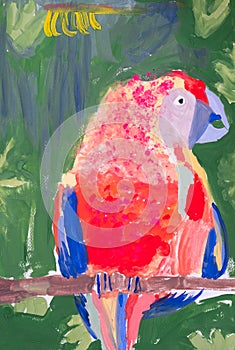 kids creativity bright parrot watercolor painting