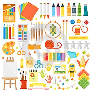 Kids creativity creation symbols vector set.