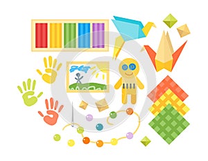 Kids creativity creation symbols vector set.