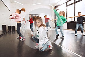 The kids at dance school. Ballet, hiphop, street, funky and modern dancers