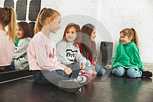 The kids at dance school. Ballet, hiphop, street, funky and modern dancers