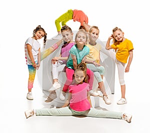 The kids dance school, ballet, hiphop, street, funky and modern dancers photo