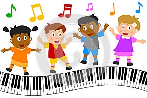 Kids Dancing on Piano Keyboard photo