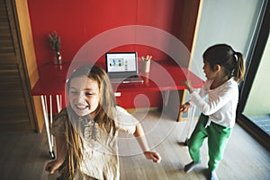 Kids Dancing Practice Computer Concept