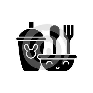 Kids dinnerware black glyph icon