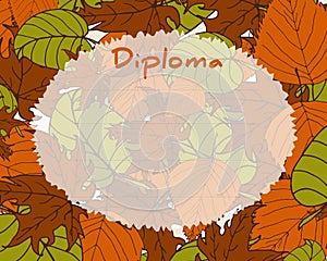 Kids Diploma certificate background. Autumn background with leaves.