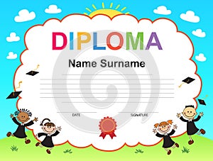 Kids Diploma certificate background design template