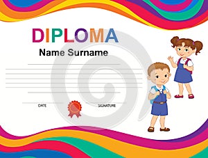 Kids Diploma certificate background design template