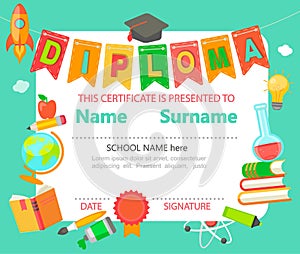 Kids Diploma certificate. photo